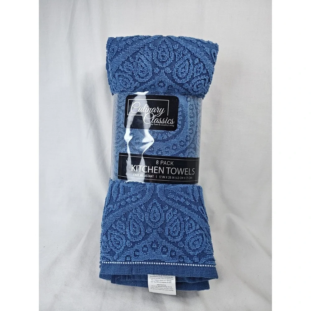 Culinary Classics Kitchen Towels 8 Pack Blue 17x28 100% Cotton 1584934 Hawthorne
